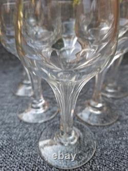 Lot de 6 verres ancien à pied en verre transparent motif facetté jambe creuse