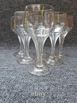 Lot de 6 verres ancien à pied en verre transparent motif facetté jambe creuse