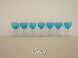 Lot de 7 verres ancien à liqueur cristal bleu cannèle Baccarat Saint ST Louis