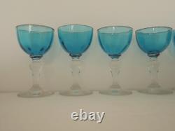 Lot de 7 verres ancien à liqueur cristal bleu cannèle Baccarat Saint ST Louis