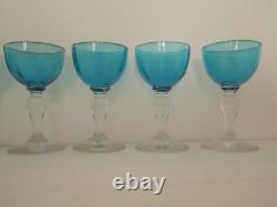 Lot de 7 verres ancien à liqueur cristal bleu cannèle Baccarat Saint ST Louis