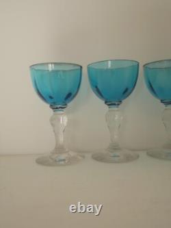 Lot de 7 verres ancien à liqueur cristal bleu cannèle Baccarat Saint ST Louis