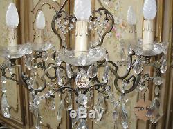 Lustre Ancien En Laiton Style Marie Antoinette Cristal Et Verre-6 Lampes-n°to63