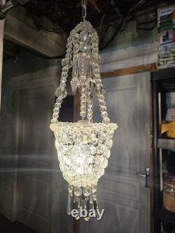 Lustre Pampilles Cristal Corbeille Ancien