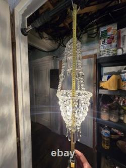 Lustre Pampilles Cristal Corbeille Ancien