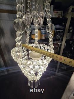 Lustre Pampilles Cristal Corbeille Ancien