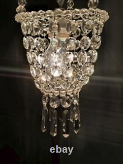 Lustre Pampilles Cristal Corbeille Ancien
