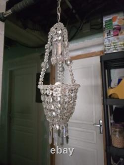 Lustre Pampilles Cristal Corbeille Ancien