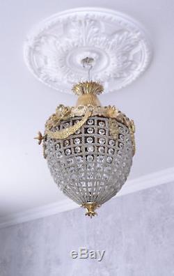 Lustre Plafonnier cristal verre shabby chic antique baroque ancien montgolfiere