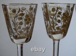 MOSER 3 ANCIENS VERRES LIQUEUR GRAVURE GOLD CRISTAL ht 12,5 cm