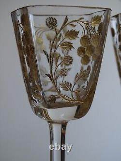 MOSER 3 ANCIENS VERRES LIQUEUR GRAVURE GOLD CRISTAL ht 12,5 cm