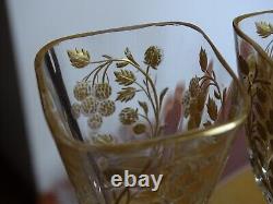 MOSER 3 ANCIENS VERRES LIQUEUR GRAVURE GOLD CRISTAL ht 12,5 cm