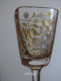 MOSER 3 ANCIENS VERRES LIQUEUR GRAVURE GOLD CRISTAL ht 12,5 cm