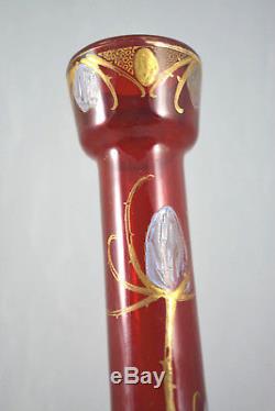 Magnifique Ancien Grand Vase Emaille Legras Decor Chardon
