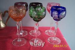 Magnifique série de 6 verres anciens colorés en cristal