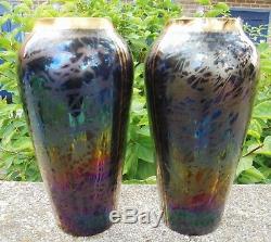 Paire Anciens Vases Verre Irise Loetz Kralik Art Glass Autriche Dn449