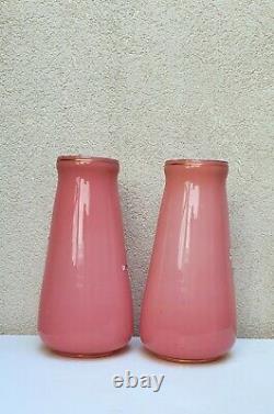 Paire De Vases Ancien Opaline Peint Main