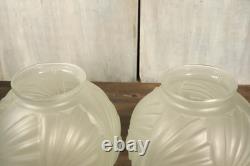 Paire de Vase Ancien en Verre Moulé Pressé Satiné Art Déco Géometrique c1930