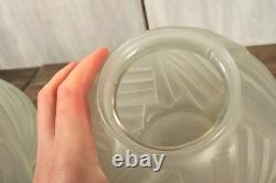 Paire de Vase Ancien en Verre Moulé Pressé Satiné Art Déco Géometrique c1930