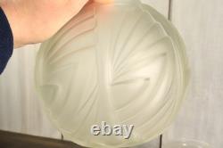 Paire de Vase Ancien en Verre Moulé Pressé Satiné Art Déco Géometrique c1930
