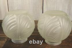 Paire de Vase Ancien en Verre Moulé Pressé Satiné Art Déco Géometrique c1930