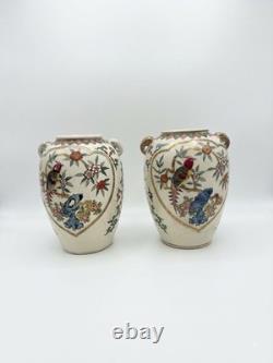 Paire de grands vases anciens en céramique décor oiseaux (Japon)