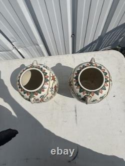 Paire de grands vases anciens en céramique décor oiseaux (Japon)