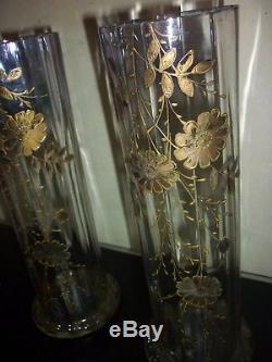 Paire de vase Verre Émaillé Legras Ancien Fleur Enamel Glass Art Nouveau XIX