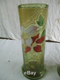 Paire de vase émaillé fleuri ancien de cheminée. 19éme
