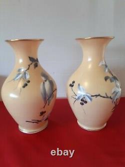 Paire de vase en opaline décor perroquets peint main ancien