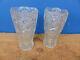 Paire de vases à fleurs anciens en verre sculpté cristal vintage années 1950