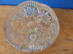 Paire de vases à fleurs anciens en verre sculpté cristal vintage années 1950