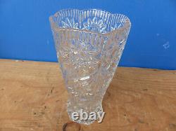 Paire de vases à fleurs anciens en verre sculpté cristal vintage années 1950
