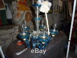 Petit lustre murano venise-ancien verre couleur bleue