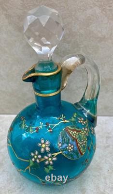 Petite ancienne Carafe aiguière Art Nouveau cristal bleu émaillé Legras N°ZA12