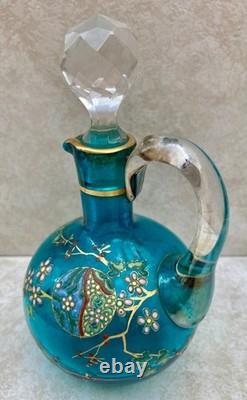 Petite ancienne Carafe aiguière Art Nouveau cristal bleu émaillé Legras N°ZA12