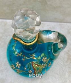 Petite ancienne Carafe aiguière Art Nouveau cristal bleu émaillé Legras N°ZA12