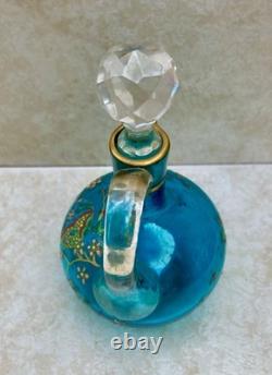 Petite ancienne Carafe aiguière Art Nouveau cristal bleu émaillé Legras N°ZA12