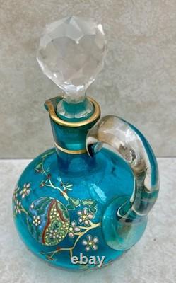 Petite ancienne Carafe aiguière Art Nouveau cristal bleu émaillé Legras N°ZA12