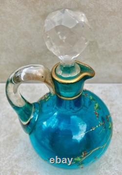 Petite ancienne Carafe aiguière Art Nouveau cristal bleu émaillé Legras N°ZA12