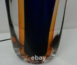 Pied de lampe ancien verre ou Cristal Bicolore Bleu Orange VINTAGE DECO DESIGN