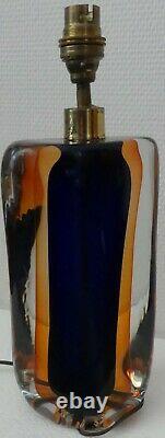 Pied de lampe ancien verre ou Cristal Bicolore Bleu Orange VINTAGE DECO DESIGN