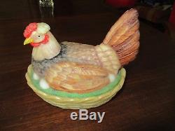 Portieux, très belle poule ancienne en opaline couleur origine rare