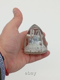 Presse-Papier Sulfure Ancien Verre Facetté Inclusions Blanc France XIXème Siècle