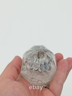 Presse-Papier Sulfure Ancien Verre Facetté Inclusions Blanc France XIXème Siècle