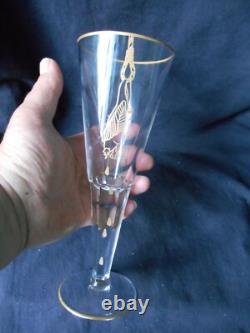 RARE ANCIEN VERRE à PIED CRISTAL SAINT LOUIS OIE PENDUE LARMES ART POPULAIRE