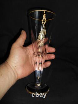 RARE ANCIEN VERRE à PIED CRISTAL SAINT LOUIS OIE PENDUE LARMES ART POPULAIRE