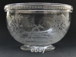 RARE ancien GRAND BOL COUPE CRISTAL signé DELVAUX décor gravé CHINOIS OISEAUX