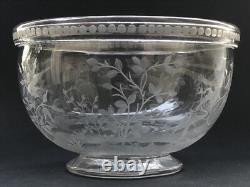 RARE ancien GRAND BOL COUPE CRISTAL signé DELVAUX décor gravé CHINOIS OISEAUX