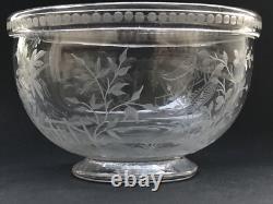 RARE ancien GRAND BOL COUPE CRISTAL signé DELVAUX décor gravé CHINOIS OISEAUX